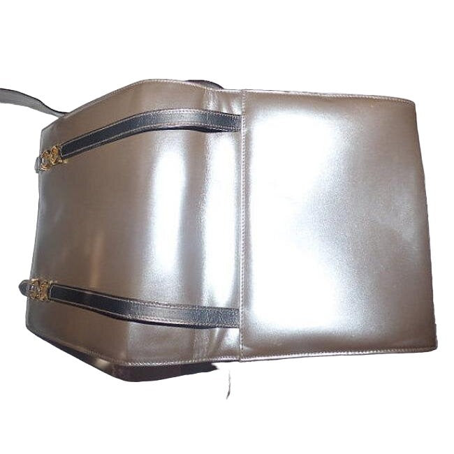 Ferragamo Metallic Leather Purse w Gold Gancini Accents