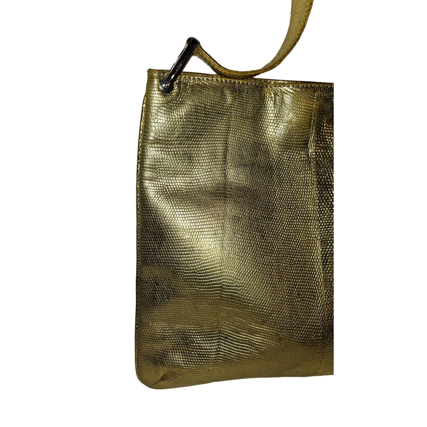 Fendi gold reptile tote with chrome FF accents