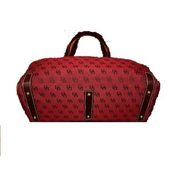Dooney And Bourke Dark Red And Brown Canvas DB Logo Print Purse