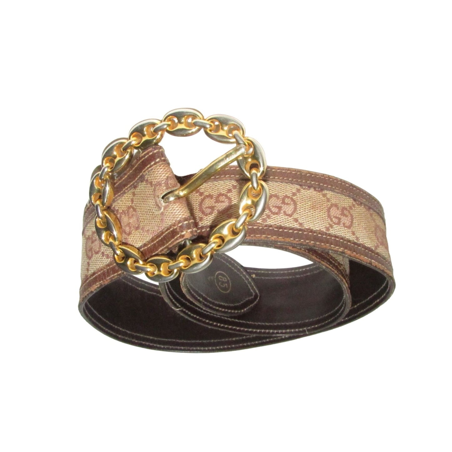 Early brown Guccissima leather belt w a gold Gucci link buckle