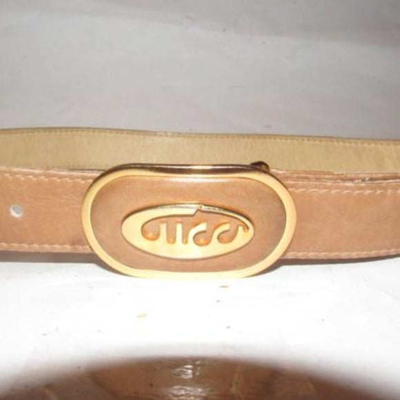 Gucci Vintage Brown Belt w Oval Cursive Logo Buckle