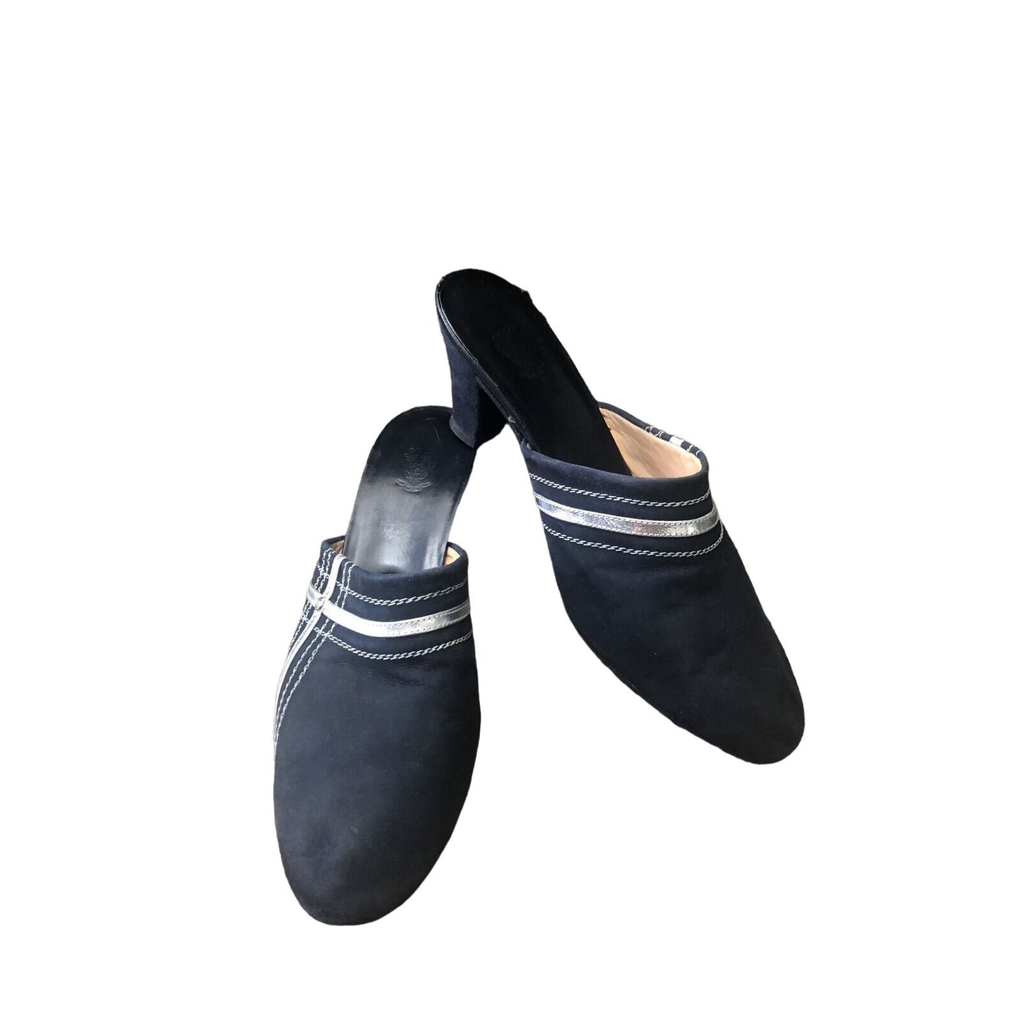 Gucci 1970s- 80s black silk over leather metallic shoes