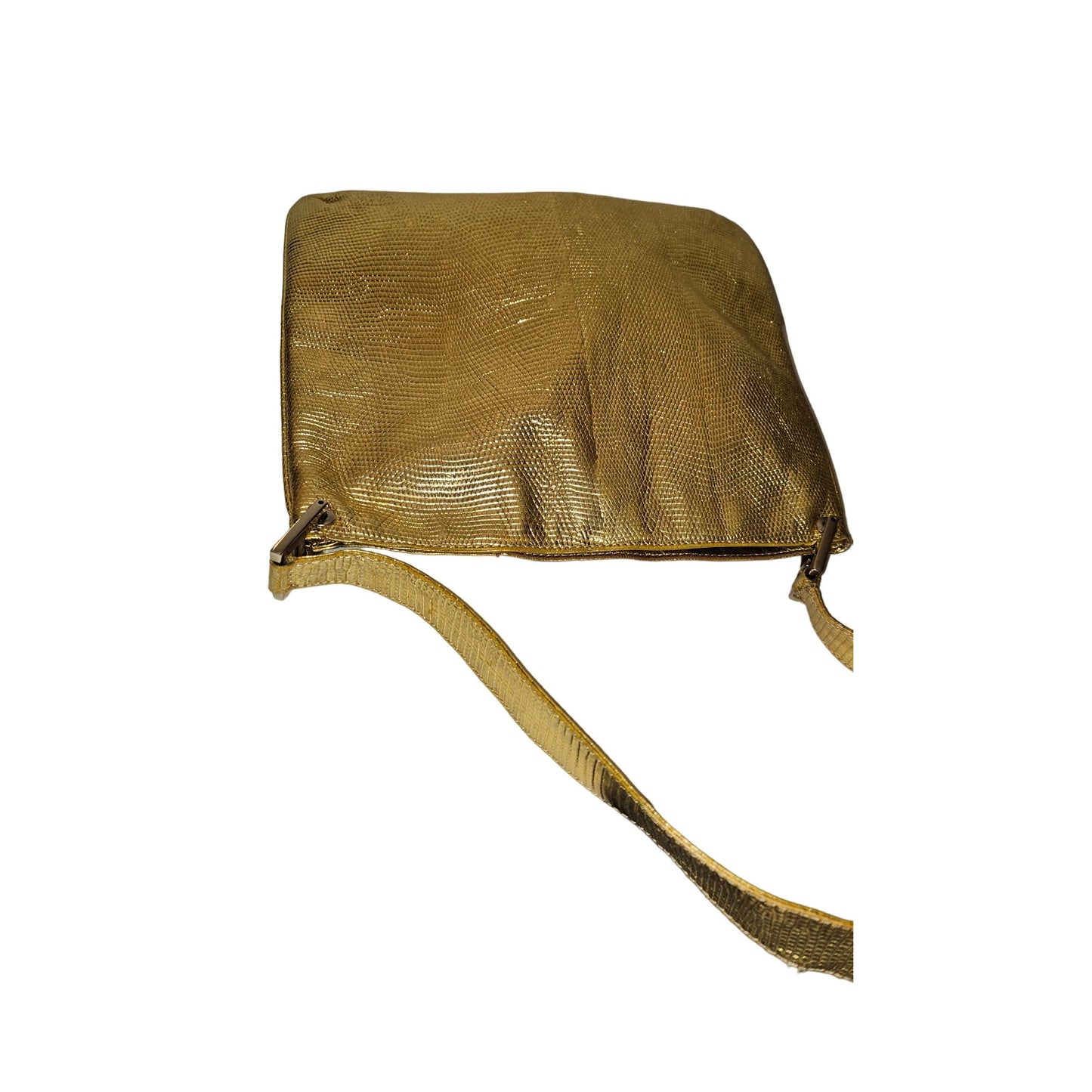 Fendi gold reptile tote with chrome FF accents