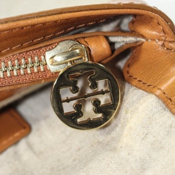 Tory Burch Iridescent Ivory Beaded Canvas Leather Clutch