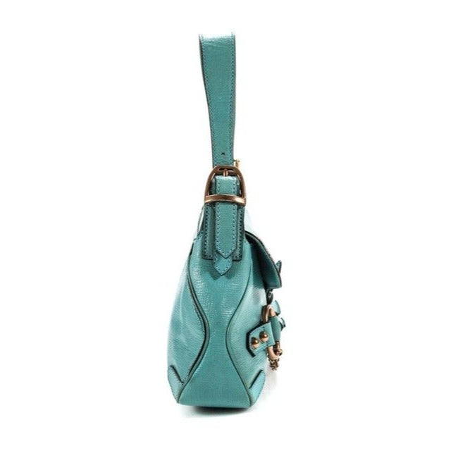 Gucci Turquoise Leather Horse-bit Chain Saddle Bag