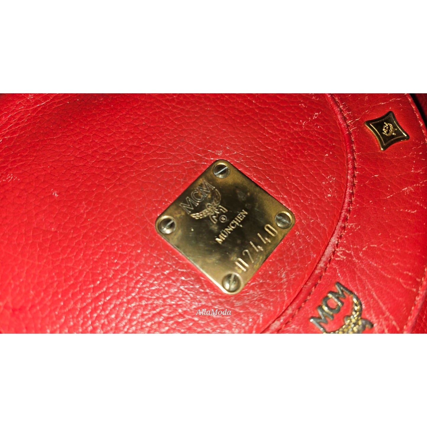 MCM vintage red leather backpack with gold hardware