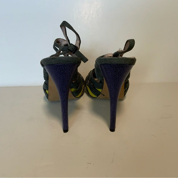 Vince Camuto Gray & Yellow Suede Strappy Sandals