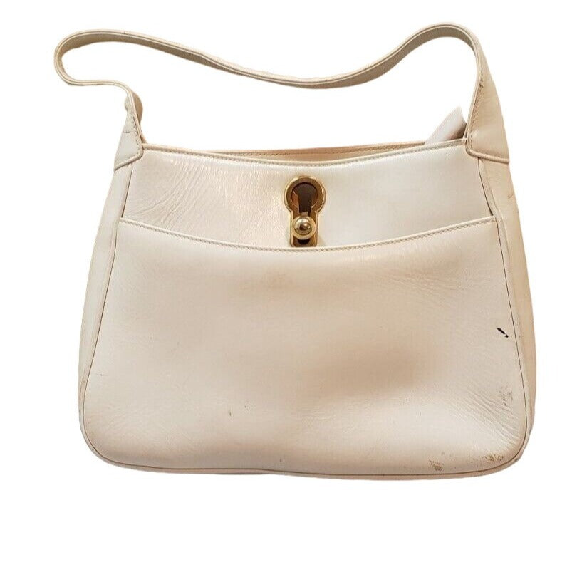 Early G Gucci White & Ivory Leather Padlock Hobo w Gold Clasp