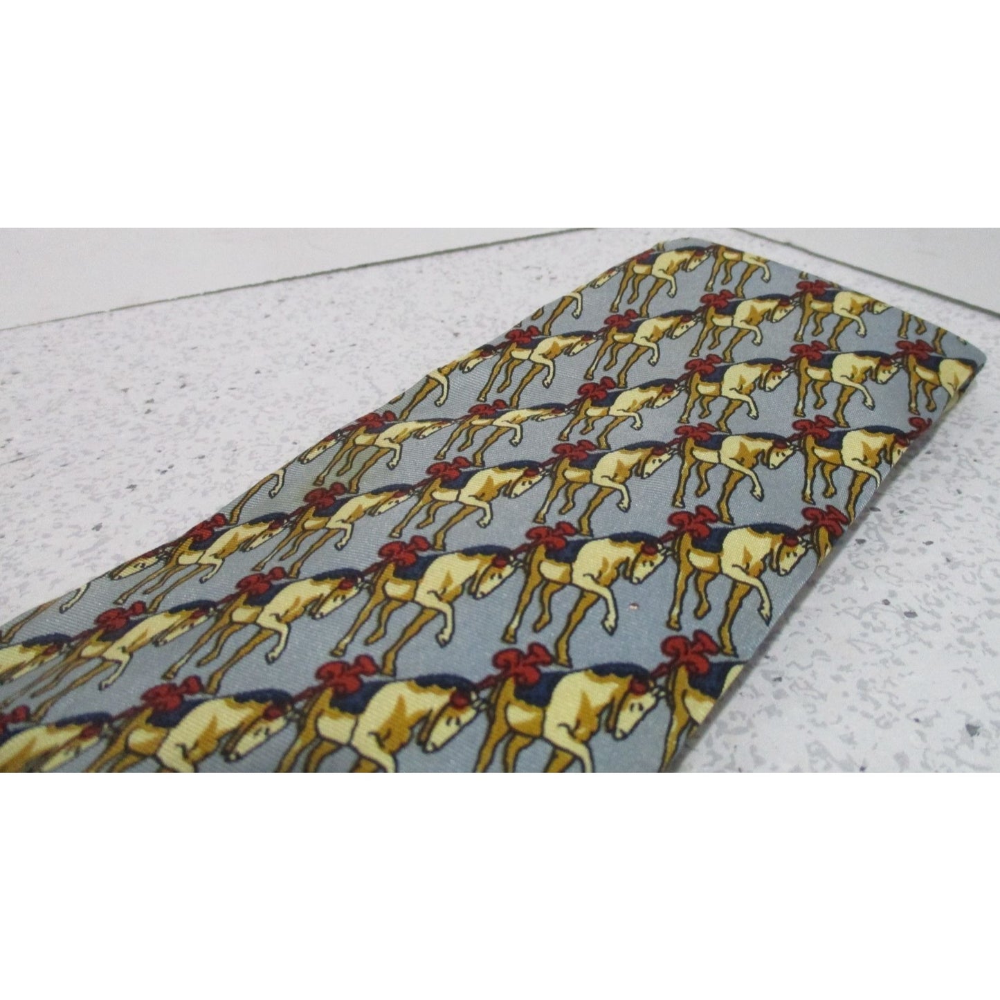 Vintage. Fendi, blue and red, equestrian horse motif silk tie