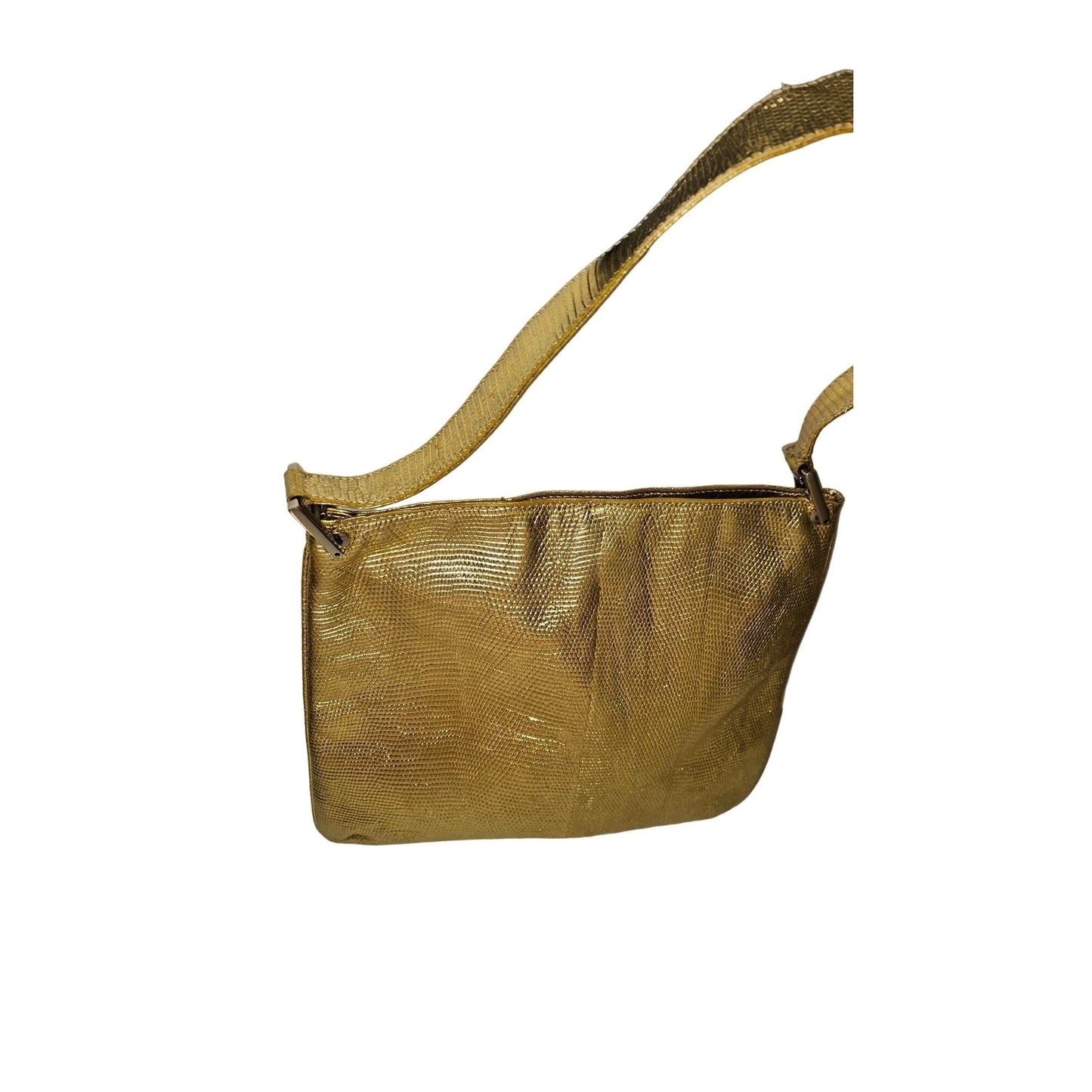 Fendi gold reptile tote with chrome FF accents