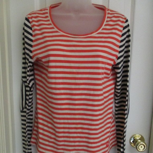 *Tory Burch Black Orange Striped Long Sleeve Tee