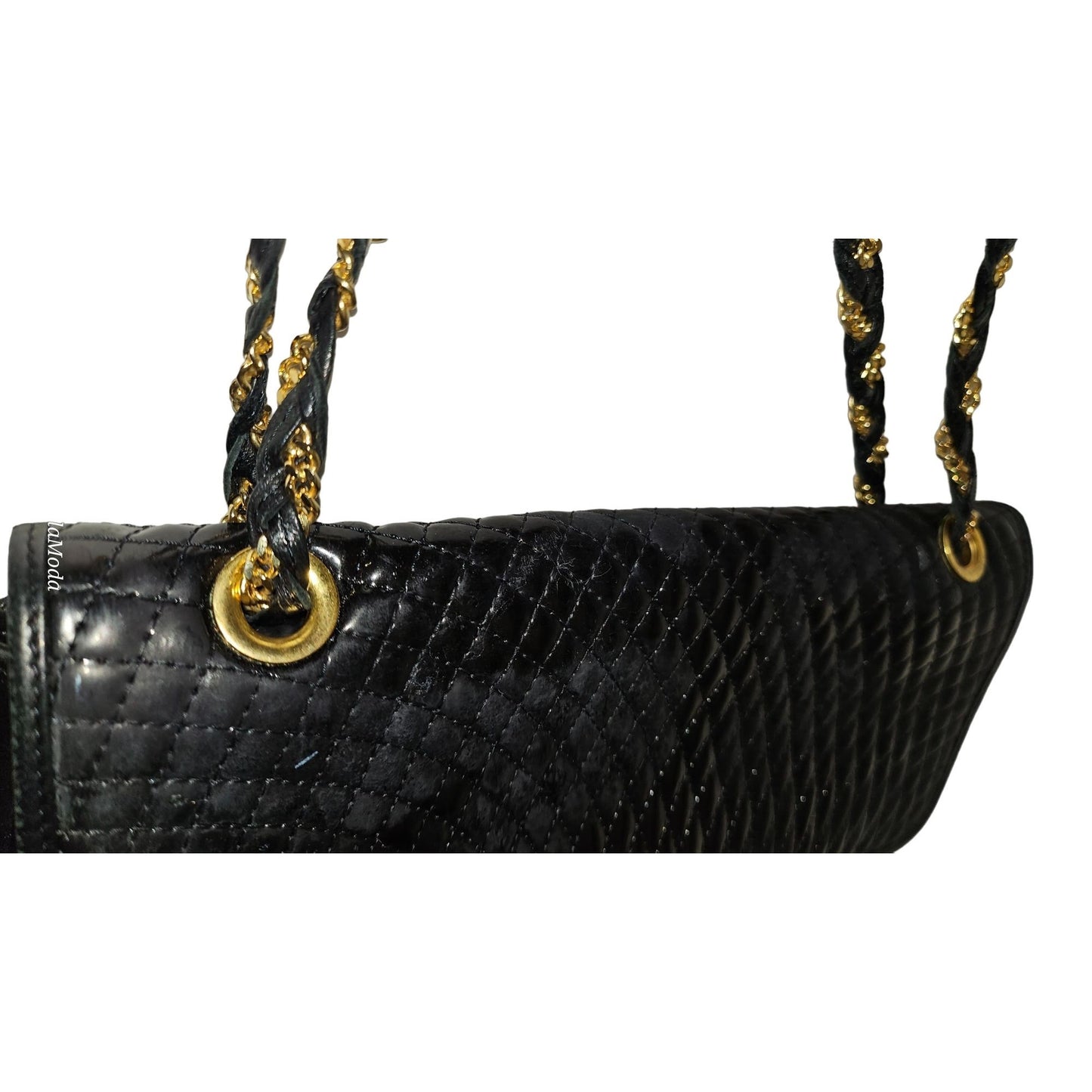 Bally black quilted leather large shoulder bag w chain strap