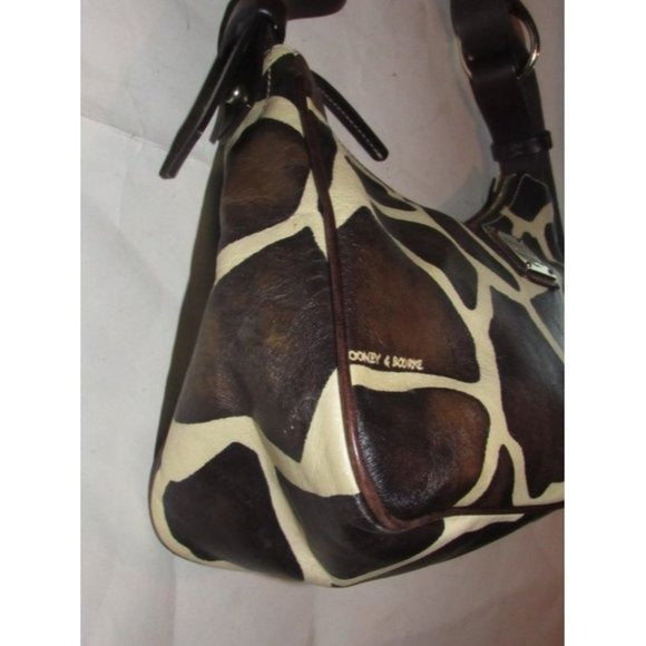 Dooney And Bourke Ivory And Brown Giraffe Print Leather HOBO Purse