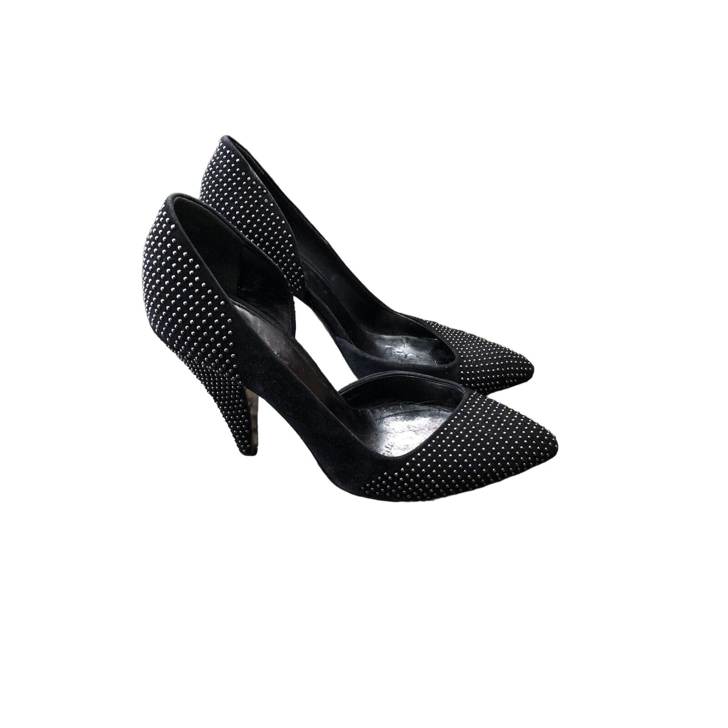 Miu Miu black suede geometric d'orsay heels w chrome studs