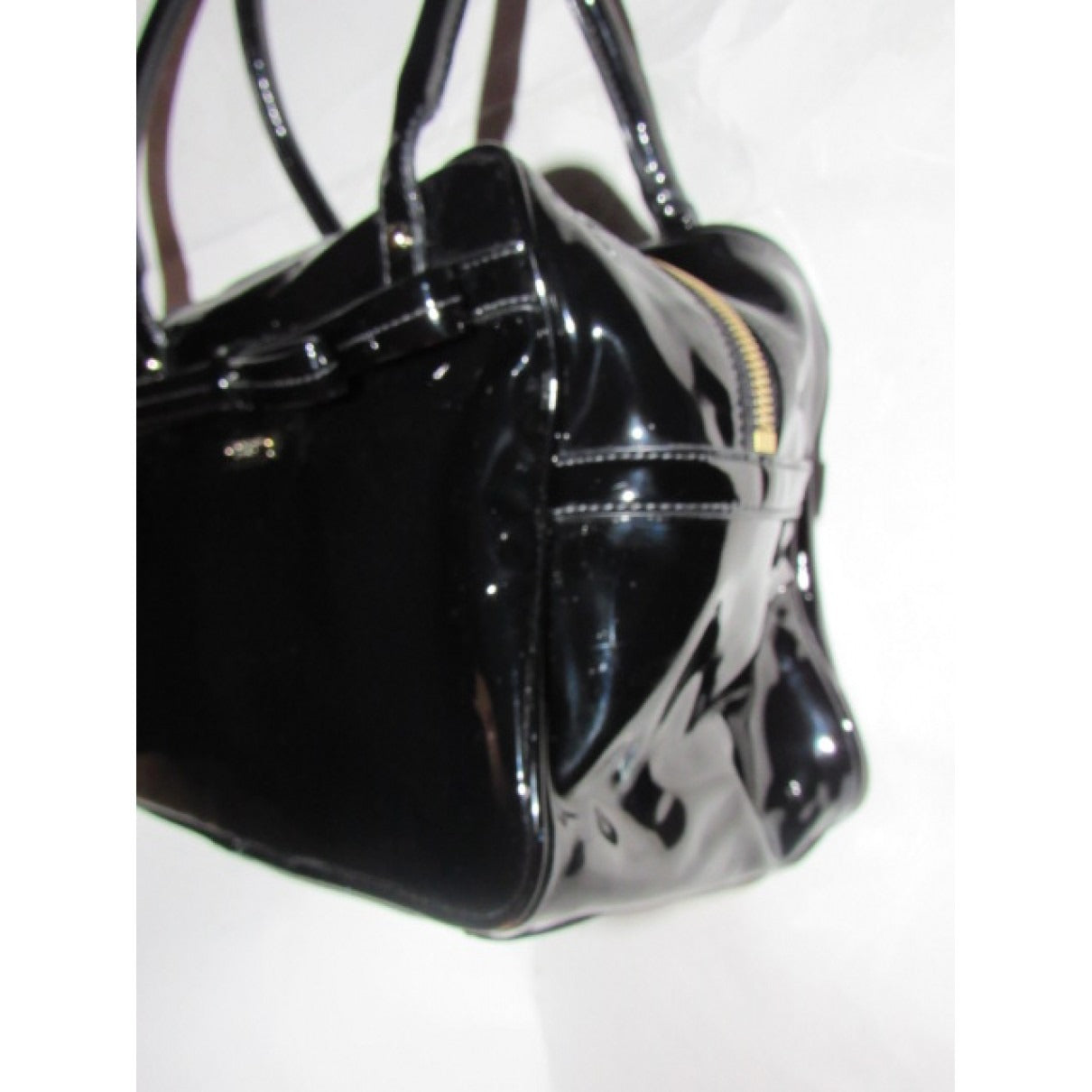 Kate Spade, unique, black patent leather, satchel style, boxy purse
