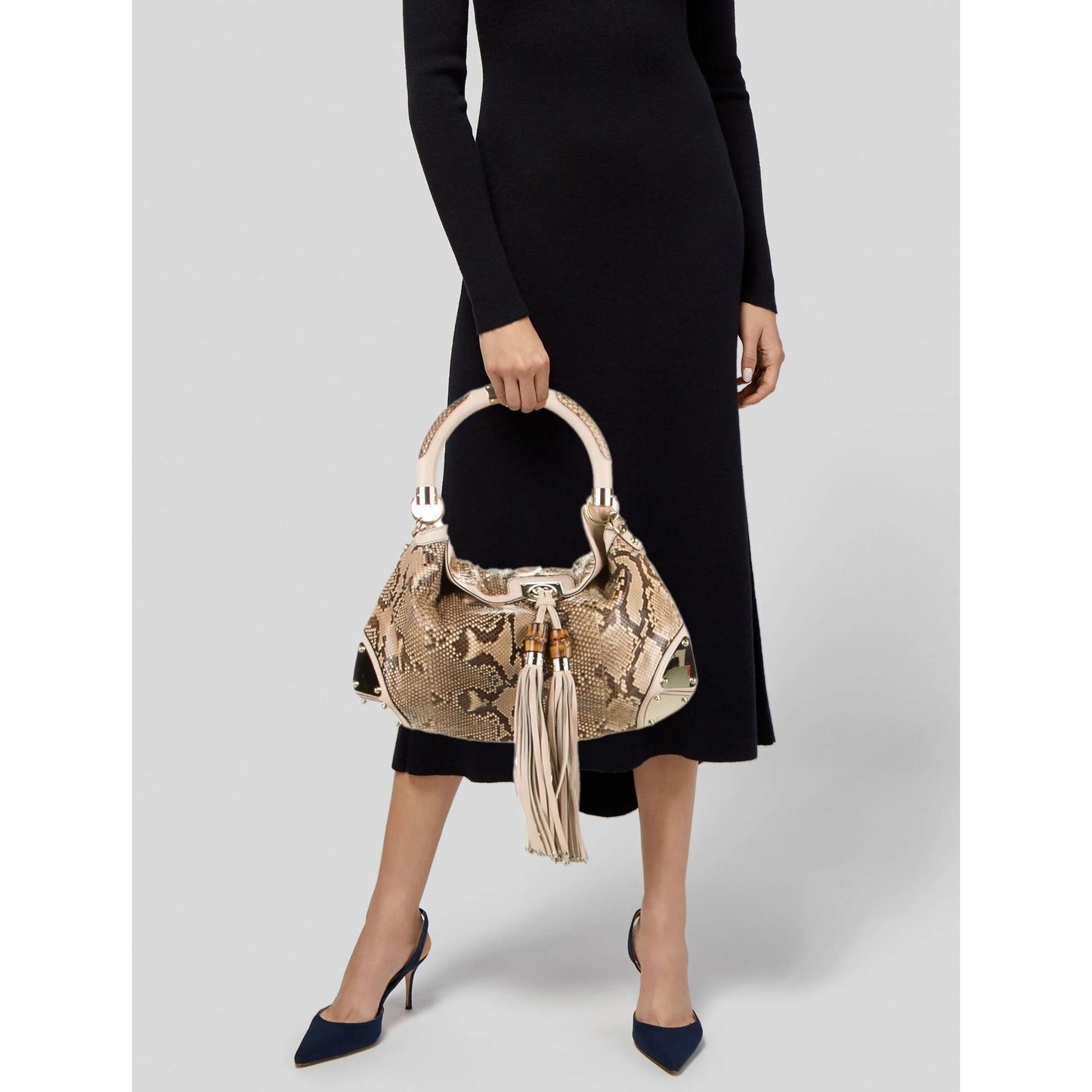 Gucci Indy style python leather two-way w bamboo