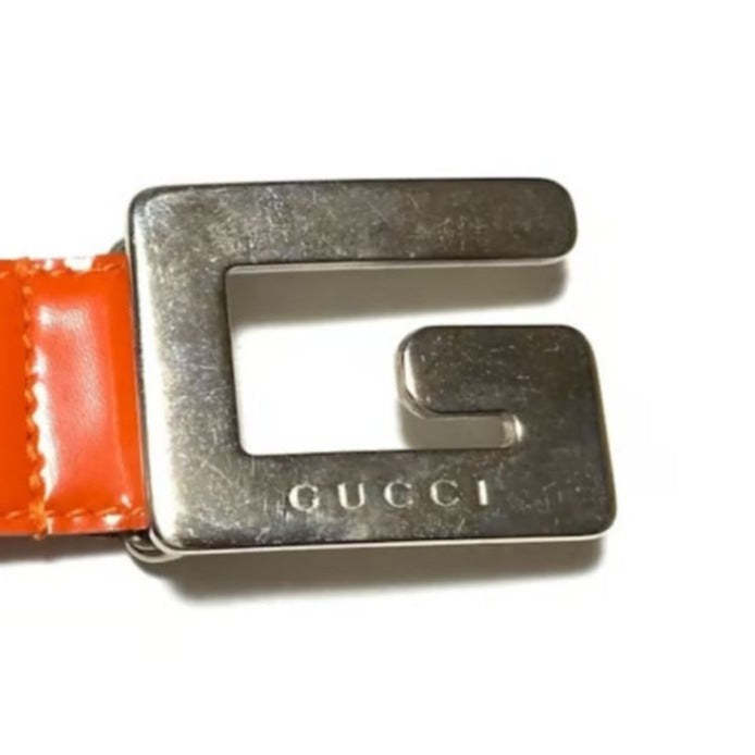 GUCCI Red Leather Belt w Chrome Square G Buckle