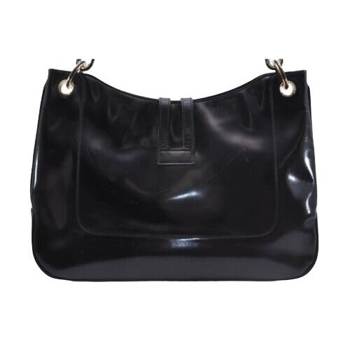 Vintage Tom Ford era black leather Jackie hobo with chrome accents