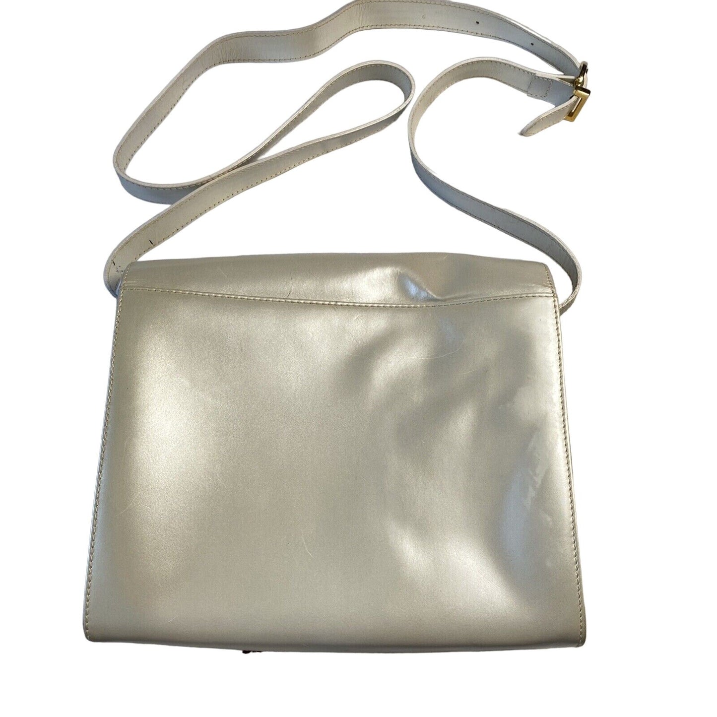 Ferragamo pearly/metallic leather purse w Gancini accent