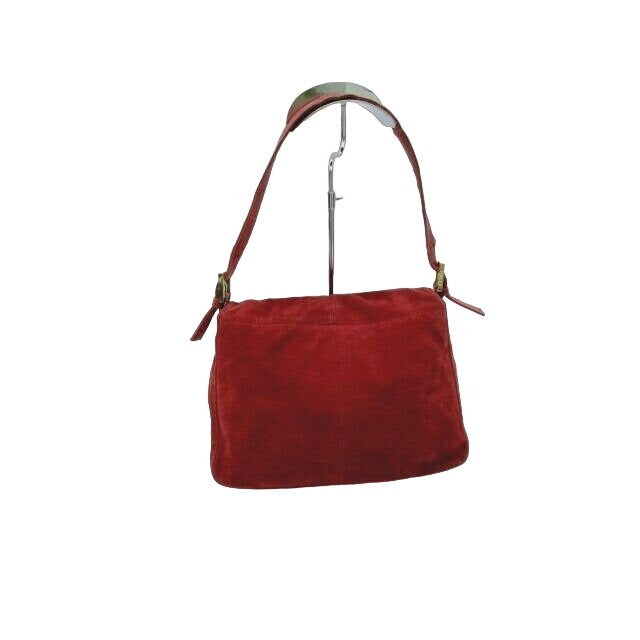 Fendi red suede Mamma Forever baguette w sparkly enamel clasp
