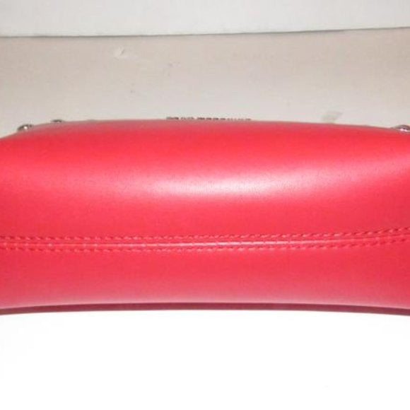 AMAZING, NWT, Moschino, true red leather, retro, clutch or cosmetic bag with chrome studs, a zip top closure, an XL engraved chrome zipper fob, and polished chrome hardware