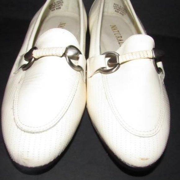 Naturalizer White Patent Loafers with a Bamboo Horse-bit Accent