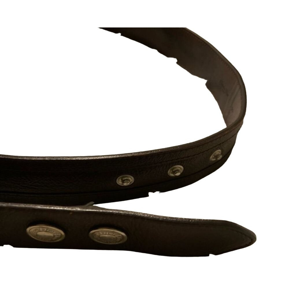 Christian Dior, brown textured leather belt and bold, gold tone metal, open 'D' logo buckle