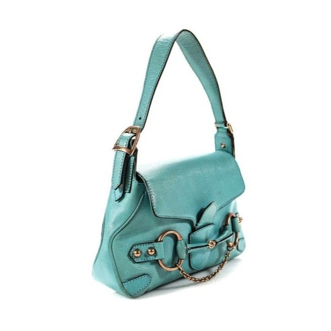 Gucci Turquoise Leather Horse-bit Chain Saddle Bag