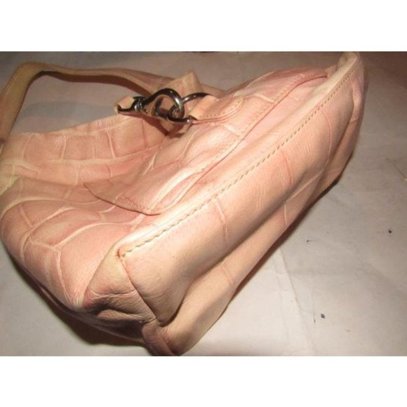 Dooney And Bourke Pink Crocodile Embossed Leather Hobo Bag