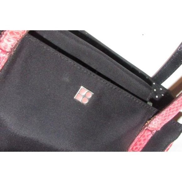Kate Spade New York, unique, black canvas and pink python embossed leather, petite, satchel style, boxy purse