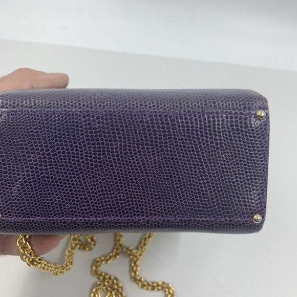 Henri Bendel Purple Reptile Boxy Purse w Gold Chain Strap