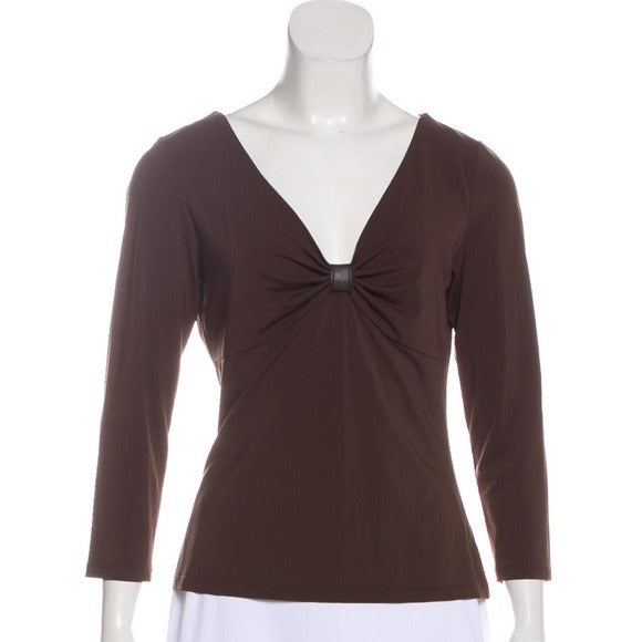 MICHAEL MICHAEL KORS Brown V-Neck Long Sleeve Top