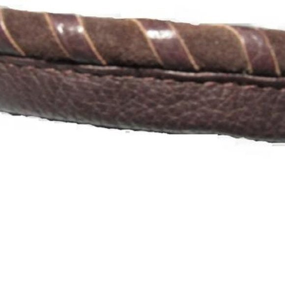 Early, vintage, Gucci, brown whip-stitched, leather belt with a round, gold & enamel buckle