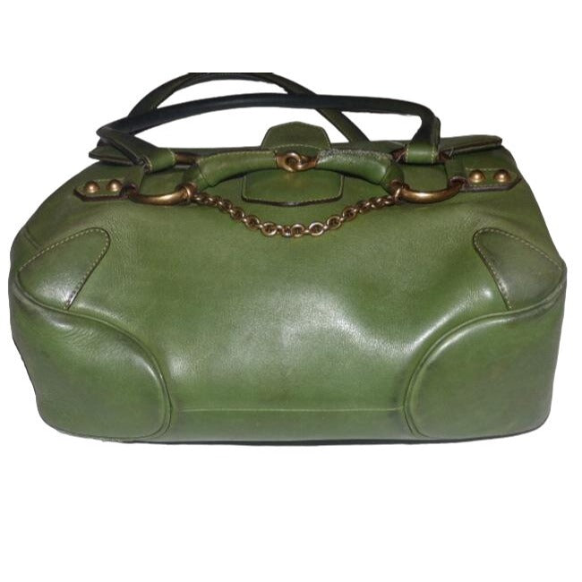 Gucci Ivy Green Leather Horse-bit Chain Top Handle Bag