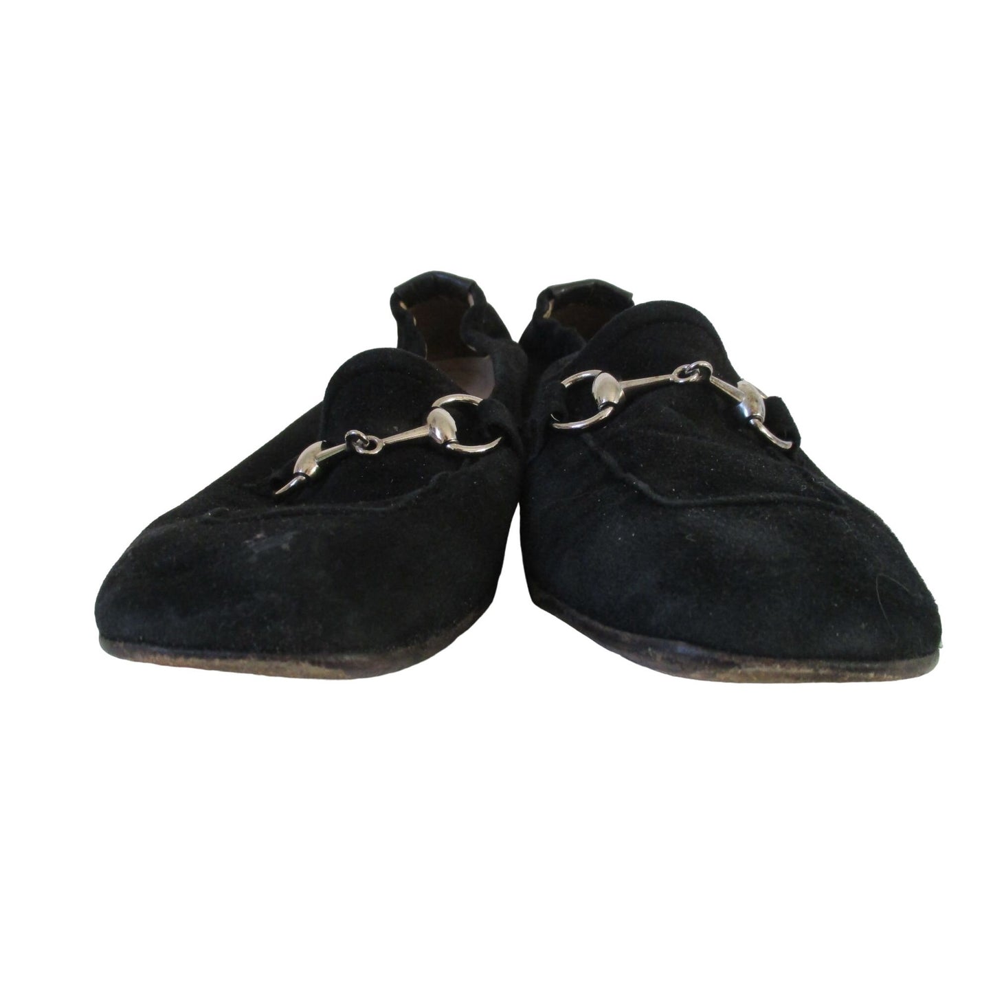 Barney's black suede & leather size 8 car shoes loafers with chrome horse-bit accents