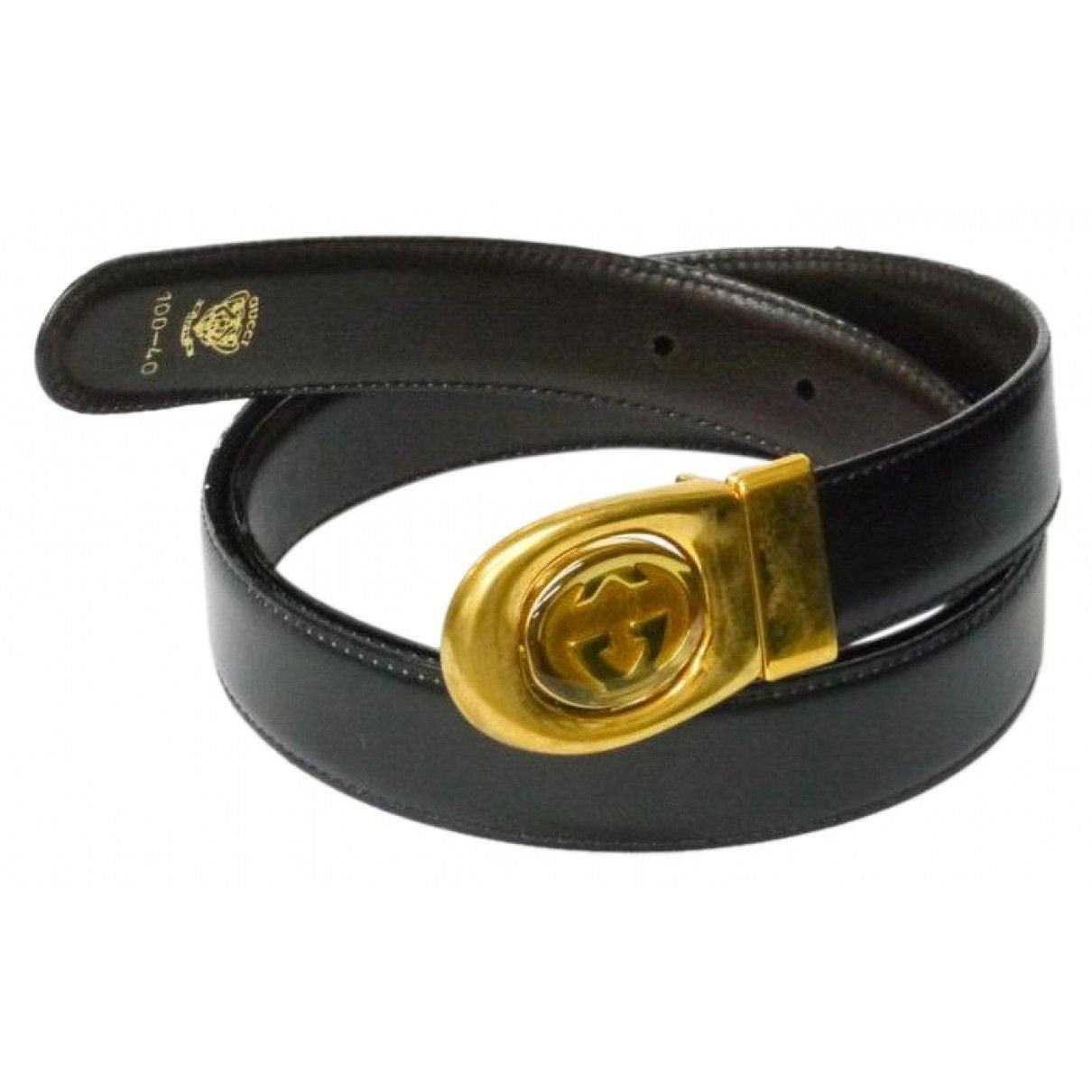 Vintage, Gucci, 44" long x 1.25" wide, brown or black leather, reversible belt in size 40" with a dual sided, two-tone engraved GG buckle