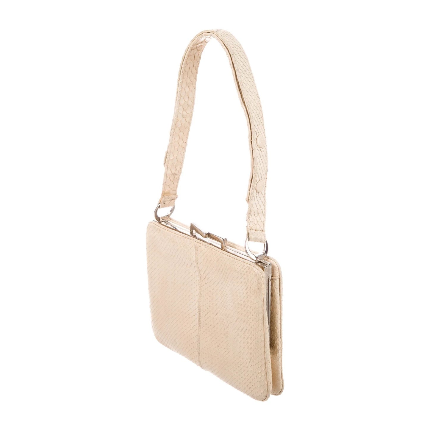 Creme snakeskin Fendi mini shoulder bag with chrome hardware