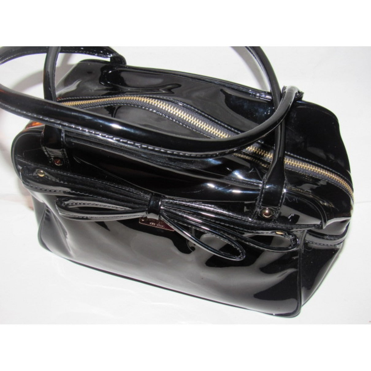 Kate Spade, unique, black patent leather, satchel style, boxy purse