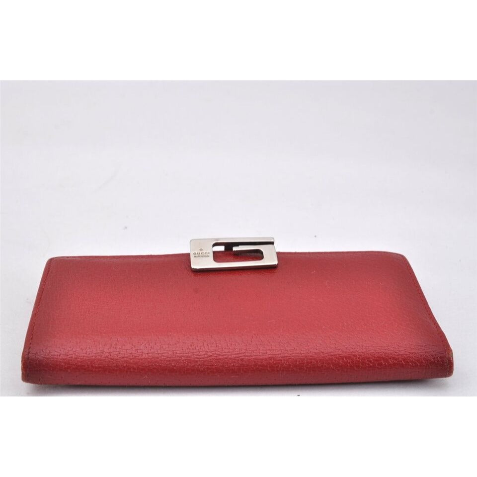 Gucci red leather wallet w square silver G clasp