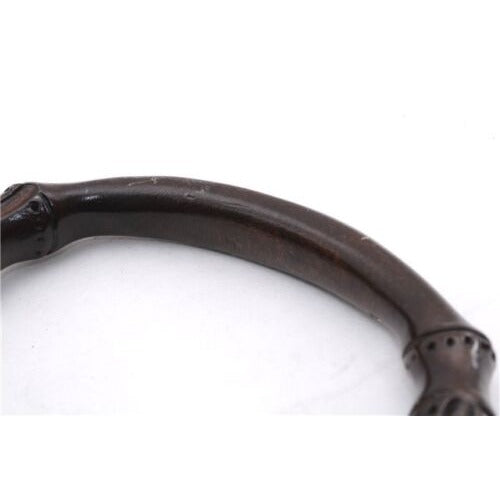 Vintage Gucci boarskin leather top handle Kelly style purse with bamboo look accents and carved wood handle