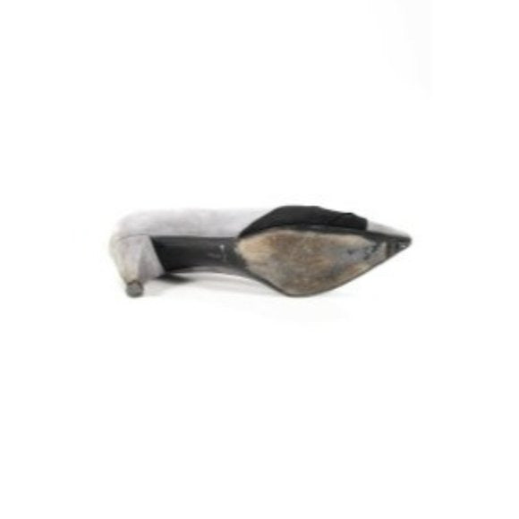 Miu Miu, RETRO, Size 8, Grey Suede, Kitten Heels w Black Fabric Knot