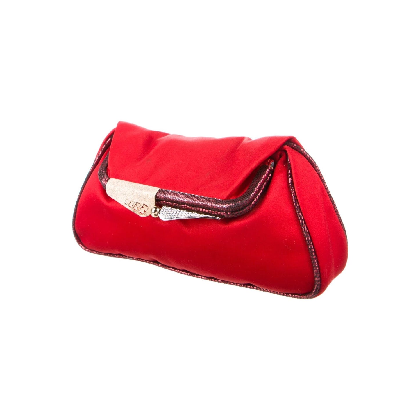 Red Satin & Python Fendi Borderline Frame Clutch w Crystals