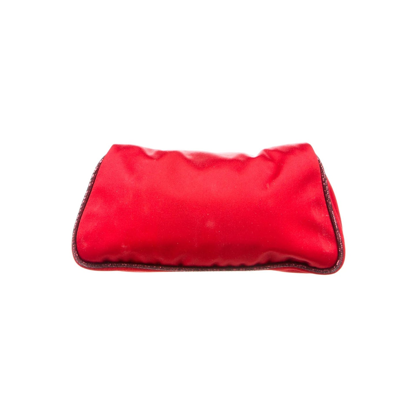 Red Satin & Python Fendi Borderline Frame Clutch w Crystals