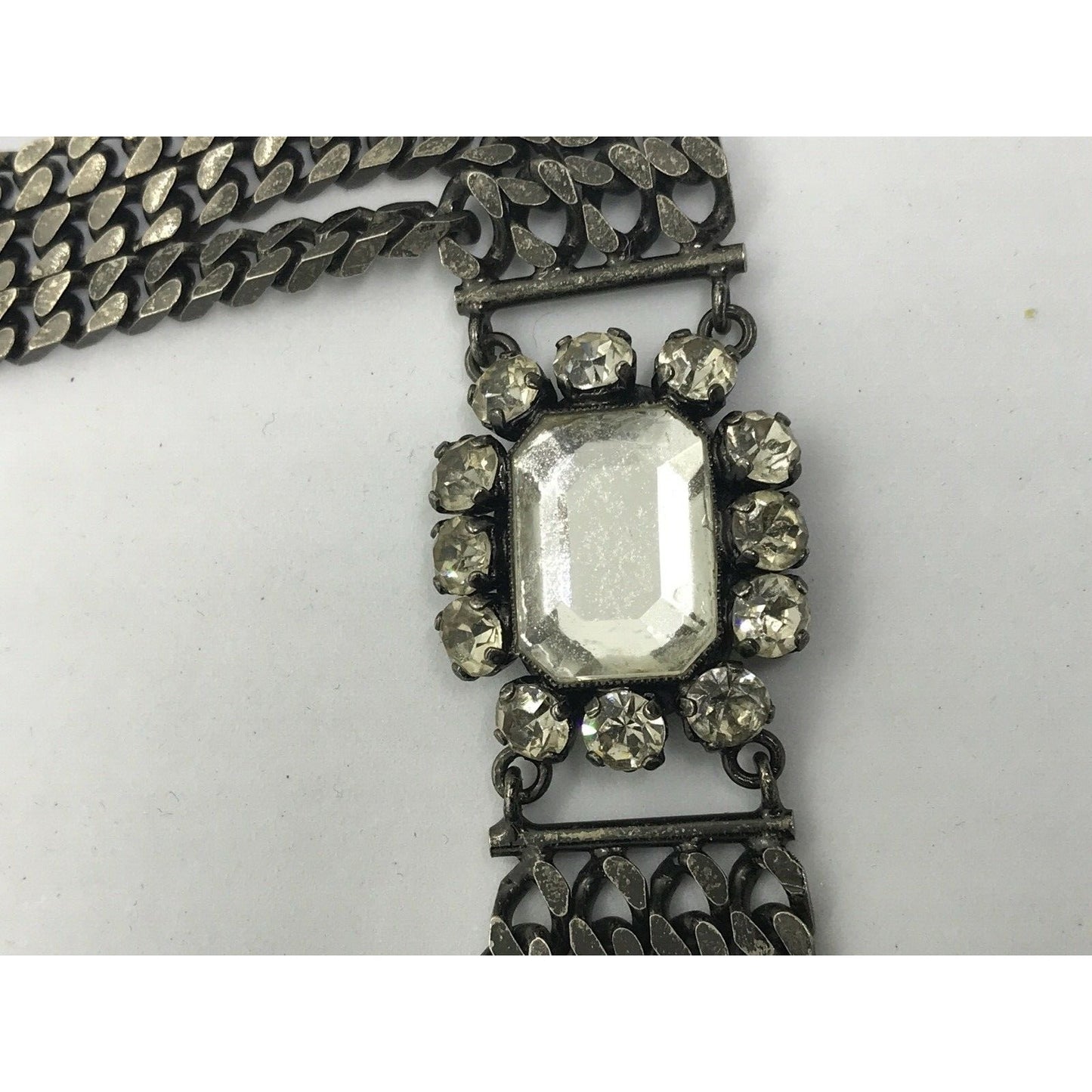 Vintage Gucci sterling silver chain belt with clear rhinestone crystals and a petite GG clasp/buckle