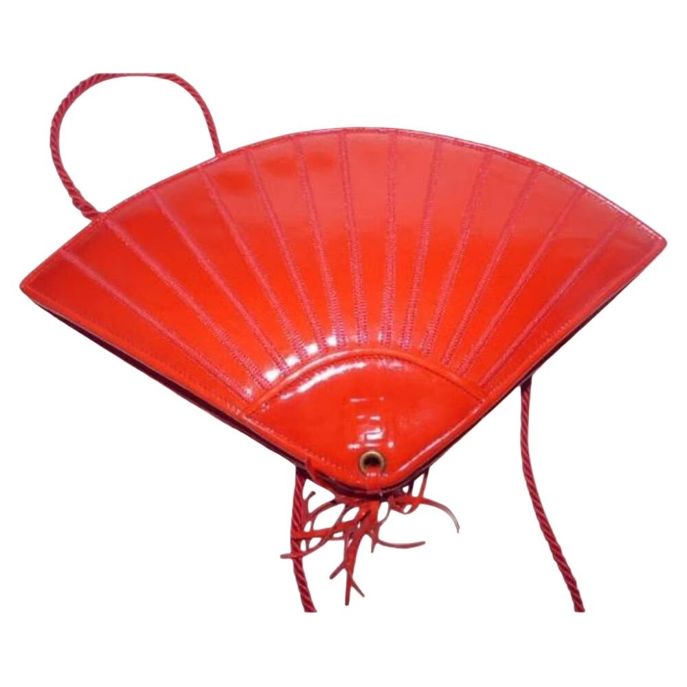 Early Fendi red patent leather stylized fan shaped purse