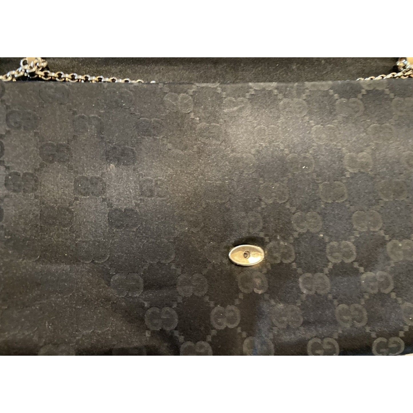 Vintage, one of a kind, Gucci, black Guccissima print silk over leather, two-way style bag with a gold chain link, removable strap