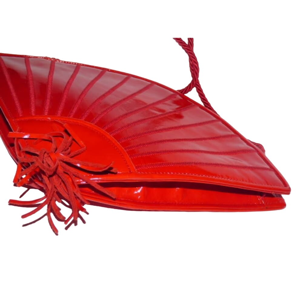 Early Fendi red patent leather stylized fan shaped purse