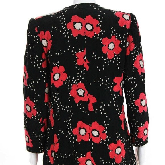 Stunning! RETRO on-trend EMANUEL UNGARO PARALLELE WOMENS BLACK, HOT PINK and WHITE FLORAL QUILTED JACKET. SIZE 12