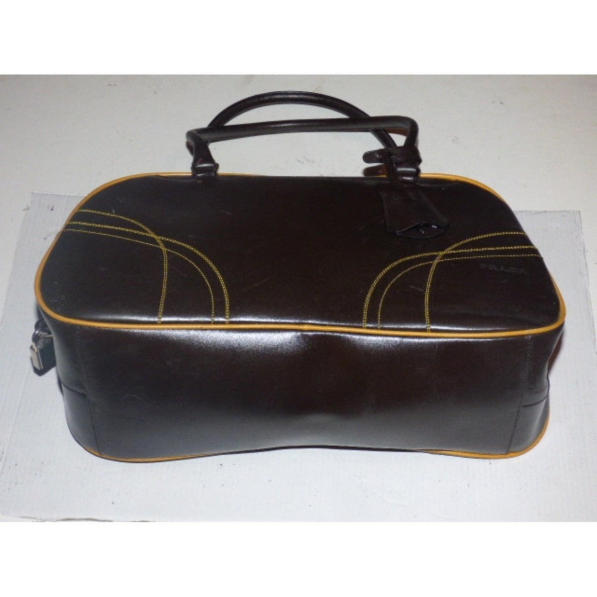 Prada 1990's brown leather bowling bag