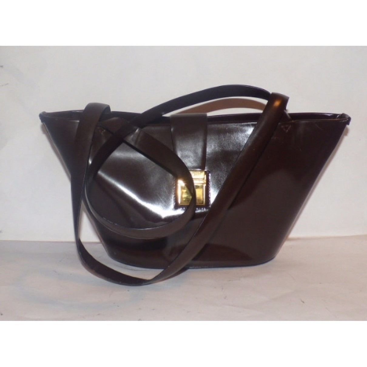 Moschino brown patent leather bucket bag